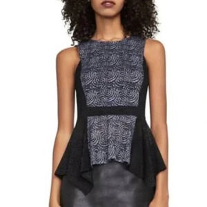 BCBGMAXAZRIA Seren Lace Peplum Contrast Top XS